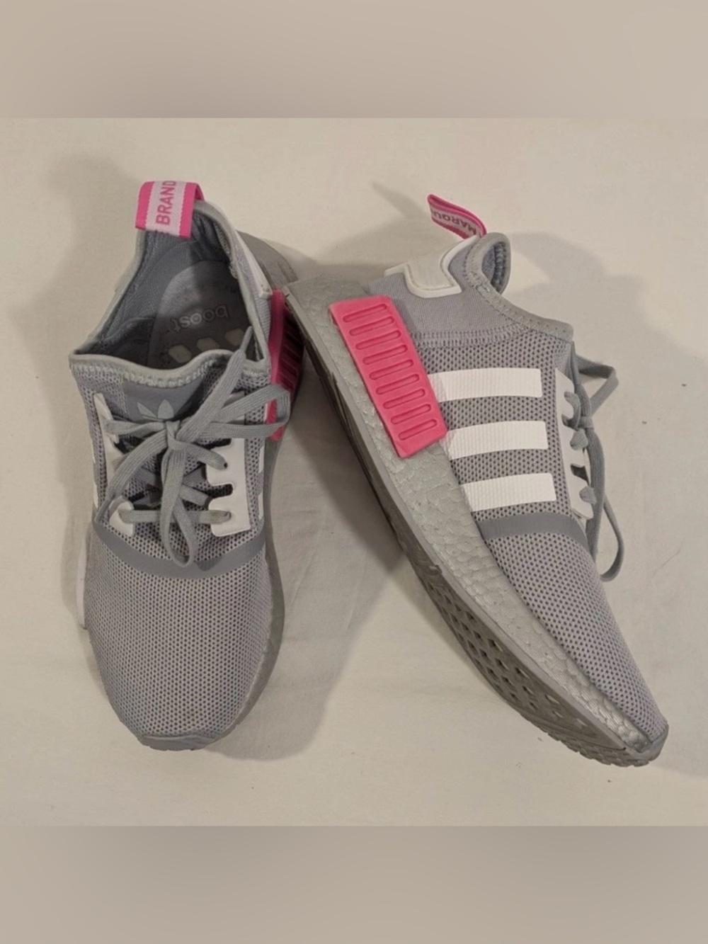Adidas Originals NMD R1 Gray White Pink Running Sneakers Shoes- Womens 8